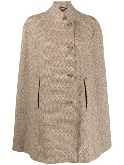 Pre-owned A.n.g.e.l.o. Vintage Cult 1960s Herringbone-pattern Cape-style Coat In Neutrals