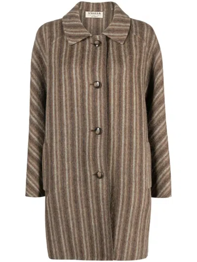 Pre-owned A.n.g.e.l.o. Vintage Cult 1960s Striped Wool Midi Coat In Brown