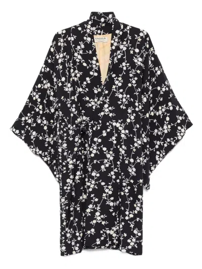 Pre-owned A.n.g.e.l.o. Vintage Cult 1970s Floral-print Silk Dress In Black