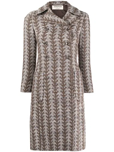 Pre-owned A.n.g.e.l.o. Vintage Cult 1970s Herringbone-pattern Double-breasted Coat In Brown