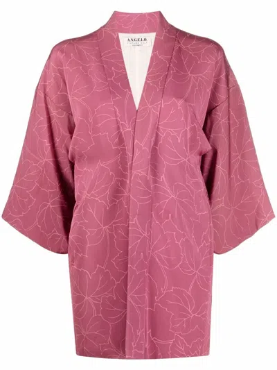 Pre-owned A.n.g.e.l.o. Vintage Cult 1970s Leaf Print Square-sleeved Jacket In Pink
