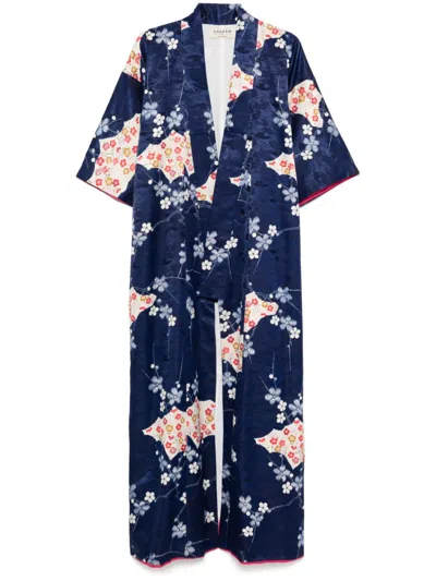 Pre-owned A.n.g.e.l.o. Vintage Cult 1970s  Floral-print Coat In Blue