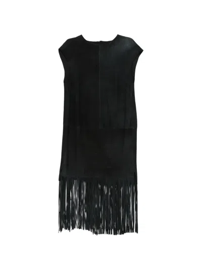 Pre-owned A.n.g.e.l.o. Vintage Cult 1980s Fringe-trim Mini Dress In 黑色