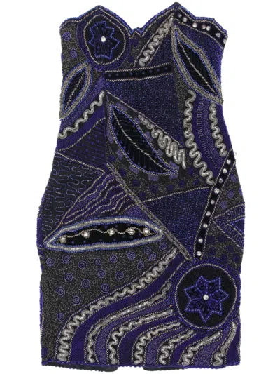 Pre-owned A.n.g.e.l.o. Vintage Cult 1980s Beaded Dress In Blue