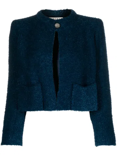 Pre-owned A.n.g.e.l.o. Vintage Cult 1980s Bouclé Cropped Jacket In Blue