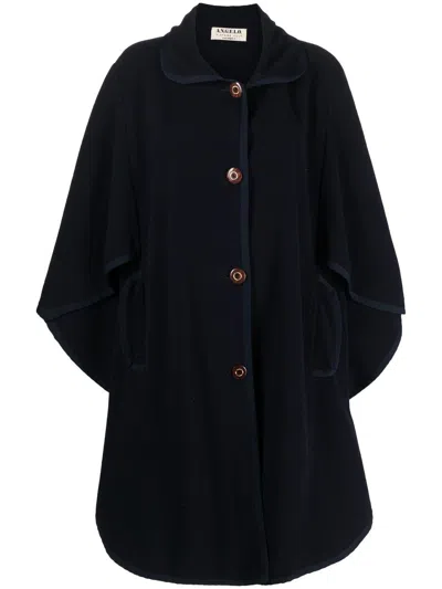 Pre-owned A.n.g.e.l.o. Vintage Cult 1980s Cape-style Single-breasted Coat In Blue