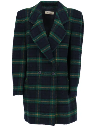 Pre-owned A.n.g.e.l.o. Vintage Cult 1980s Checked Coat In Blue