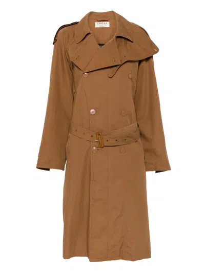 Pre-owned A.n.g.e.l.o. Vintage Cult 1980s Double-breasted Belted Coat In Brown