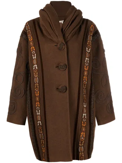 Pre-owned A.n.g.e.l.o. Vintage Cult 1980s Hooded Wool Coat In 褐色