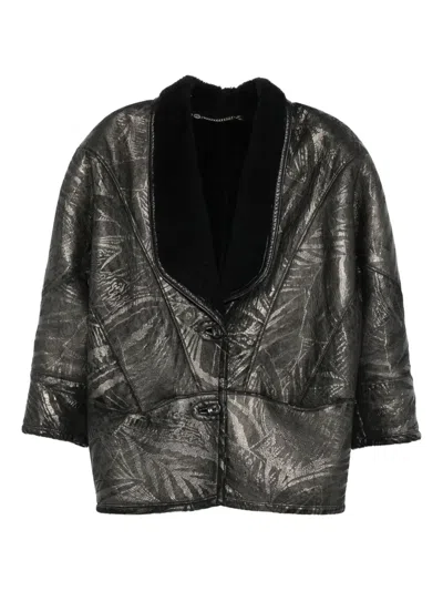 Pre-owned A.n.g.e.l.o. Vintage Cult 1980s Leaf-print Coat In Black
