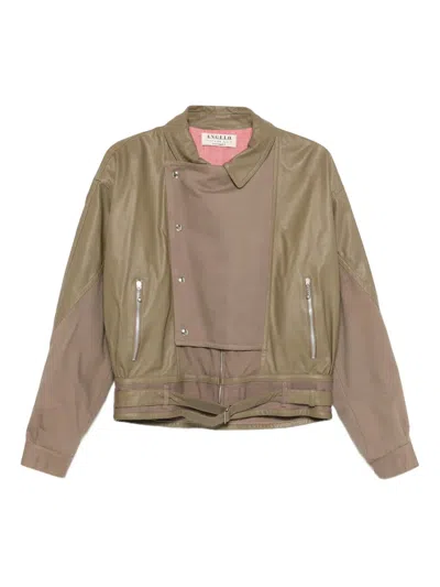 Pre-owned A.n.g.e.l.o. Vintage Cult 1980s Leather Panelled Jacket In Green