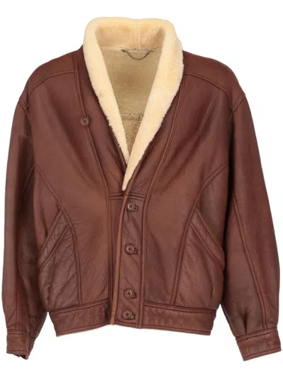 Pre-owned A.n.g.e.l.o. Vintage Cult 1980s  Leather Bomber Jacket In 褐色