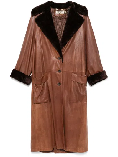 Pre-owned A.n.g.e.l.o. Vintage Cult 1980s  Leather Coat In Brown