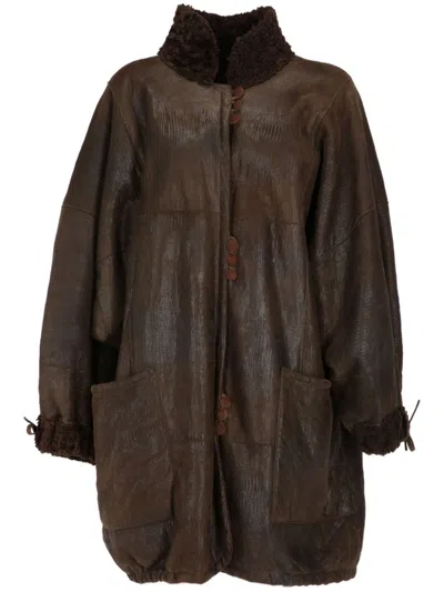 Pre-owned A.n.g.e.l.o. Vintage Cult 1980s  Shearling-collar Coat In 褐色