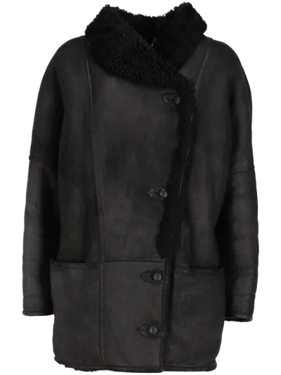 Pre-owned A.n.g.e.l.o. Vintage Cult 1980s  Shearling-trim Coat In 黑色
