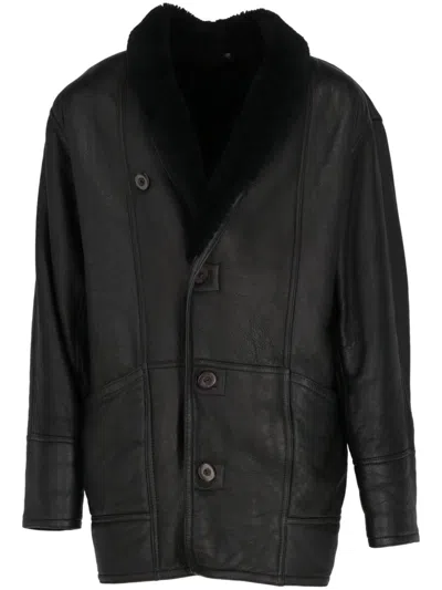 Pre-owned A.n.g.e.l.o. Vintage Cult 1980s Shearling Coat In Black