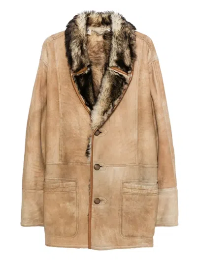 Pre-owned A.n.g.e.l.o. Vintage Cult 1980s Shearling Coat In Neutral