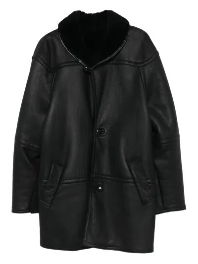 Pre-owned A.n.g.e.l.o. Vintage Cult 1980s Shearling-collar Coat In Black