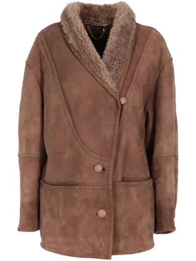 Pre-owned A.n.g.e.l.o. Vintage Cult 1980s Shearling-collar Coat In Brown