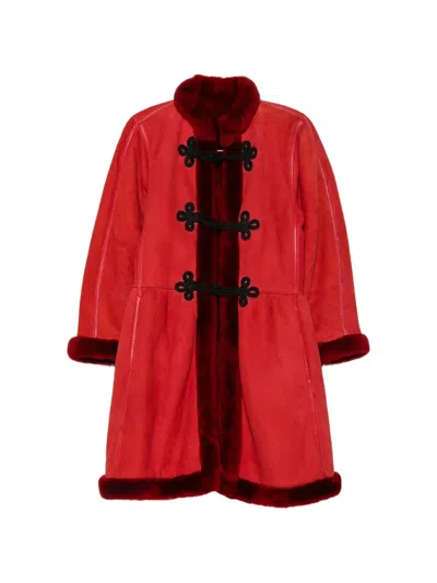 Pre-owned A.n.g.e.l.o. Vintage Cult 1980s Shearling Frog-fastening Coat In Red