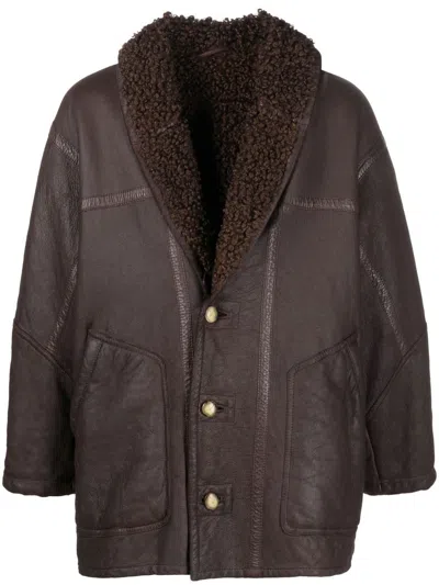 Pre-owned A.n.g.e.l.o. Vintage Cult 1980s Shearling-lined Leather Coat In Brown
