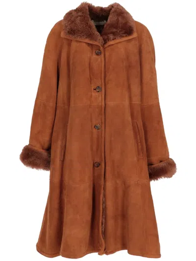 Pre-owned A.n.g.e.l.o. Vintage Cult 1980s Shearling Single-breasted Coat In 褐色