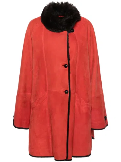 Pre-owned A.n.g.e.l.o. Vintage Cult 1980s Shearling-trim Suede Coat In 红色