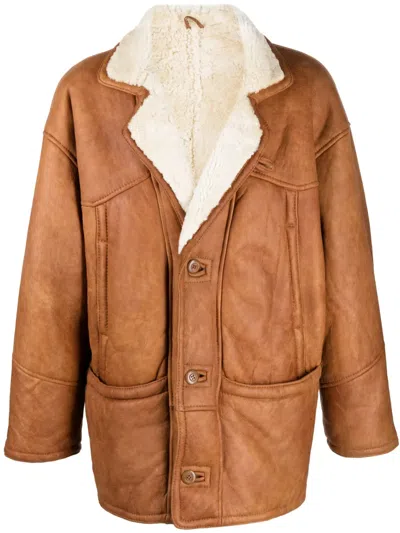 Pre-owned A.n.g.e.l.o. Vintage Cult 1980s Single-breasted Leather Coat In Orange