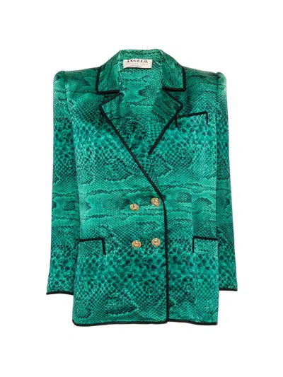 Pre-owned A.n.g.e.l.o. Vintage Cult 1980s Snakeskin-print Double-breasted Blazer In Green