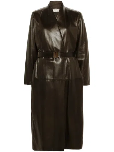 Pre-owned A.n.g.e.l.o. Vintage Cult 1990s Belted Leather Maxi Coat In 褐色