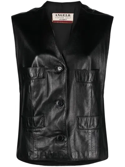 Pre-owned A.n.g.e.l.o. Vintage Cult 1990s Button-up Leather Vest In Black