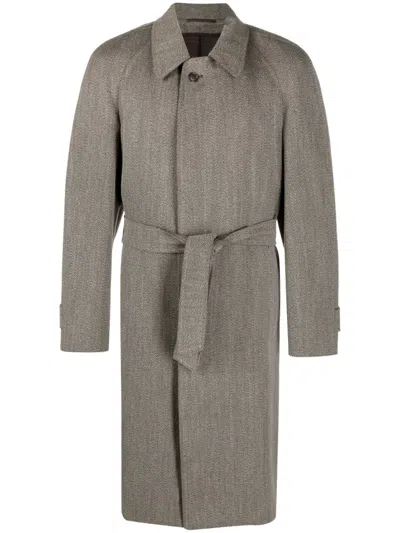Pre-owned A.n.g.e.l.o. Vintage Cult 1990s Buttoned Twill Coat In Brown