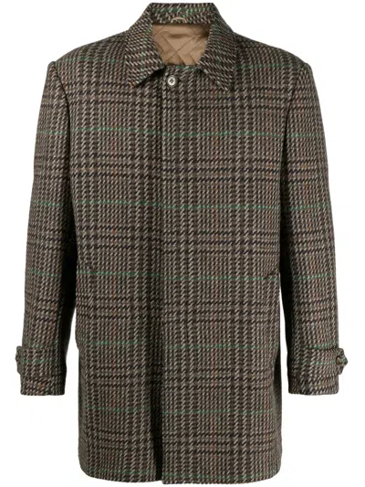Pre-owned A.n.g.e.l.o. Vintage Cult 1990s Checked Virgin Wool Coat In Brown