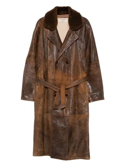 Pre-owned A.n.g.e.l.o. Vintage Cult 1990s Double-breasted Belted Coat In Brown