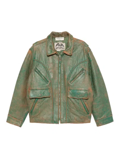 Pre-owned A.n.g.e.l.o. Vintage Cult 1990s Faded-effect Leather Jacket In Green