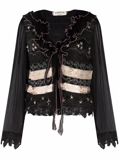 Pre-owned A.n.g.e.l.o. Vintage Cult 1990s Floral Embroidery Blouse In 黑色