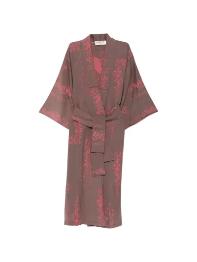 Pre-owned A.n.g.e.l.o. Vintage Cult 1990s Floral-print Kimono In Brown