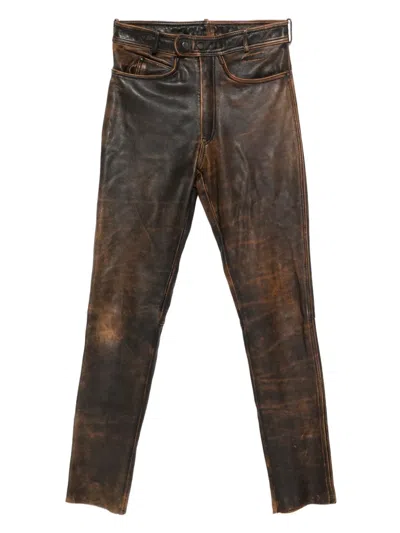 Pre-owned A.n.g.e.l.o. Vintage Cult 1990s Leather Straight-leg Trousers In Brown