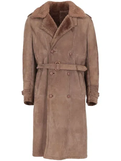 Pre-owned A.n.g.e.l.o. Vintage Cult 1990s  Shearling-trim Coat In 褐色
