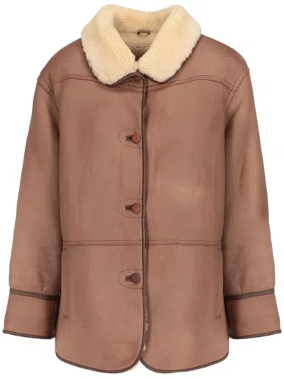 Pre-owned A.n.g.e.l.o. Vintage Cult 1990s Shearling-collar Coat In Brown