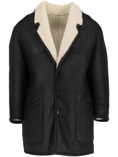 Pre-owned A.n.g.e.l.o. Vintage Cult 1990s Shearling-lining Coat In Black