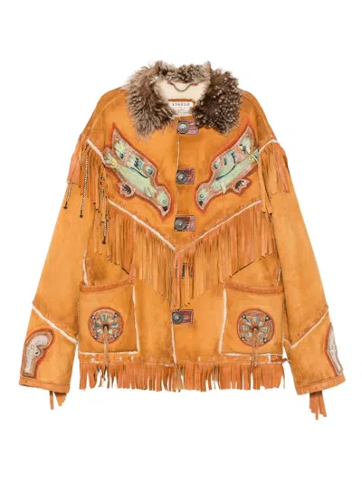 Pre-owned A.n.g.e.l.o. Vintage Cult 2000s Fringed-detail Coat In Brown