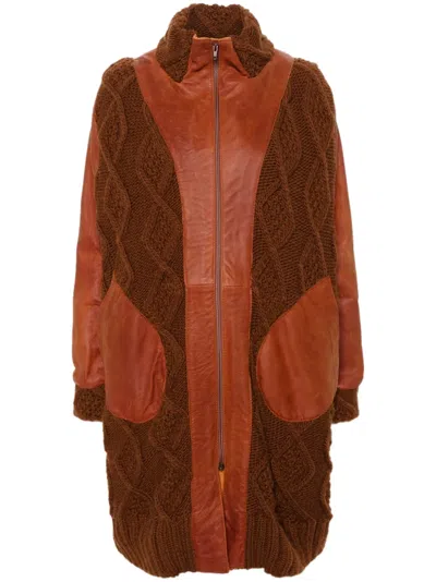 Pre-owned A.n.g.e.l.o. Vintage Cult 2000s Knitted-panelling Coat In 橘色