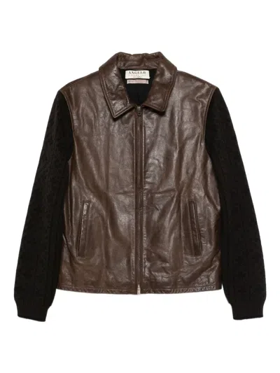 Pre-owned A.n.g.e.l.o. Vintage Cult 2000s Knitted-sleeves Leather Jacket In Brown