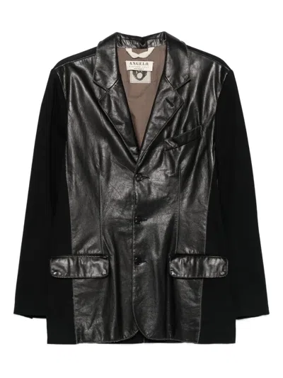 Pre-owned A.n.g.e.l.o. Vintage Cult 2000s Leather-panel Blazer In Black