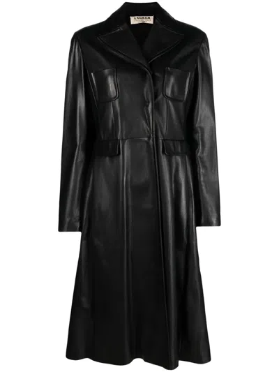 Pre-owned A.n.g.e.l.o. Vintage Cult 2000s Peak-lapels Leather Midi Coat In Black