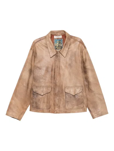 Pre-owned A.n.g.e.l.o. Vintage Cult 2000s Pocket Leather Jacket In Brown