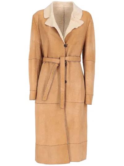 Pre-owned A.n.g.e.l.o. Vintage Cult 2000s  Shearling-trim Coat In 中性色