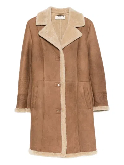 Pre-owned A.n.g.e.l.o. Vintage Cult 2000s Shearling-trim Coat In Brown