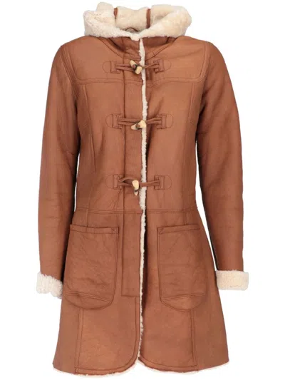 Pre-owned A.n.g.e.l.o. Vintage Cult 2000s Shearling-trim Coat In Brown